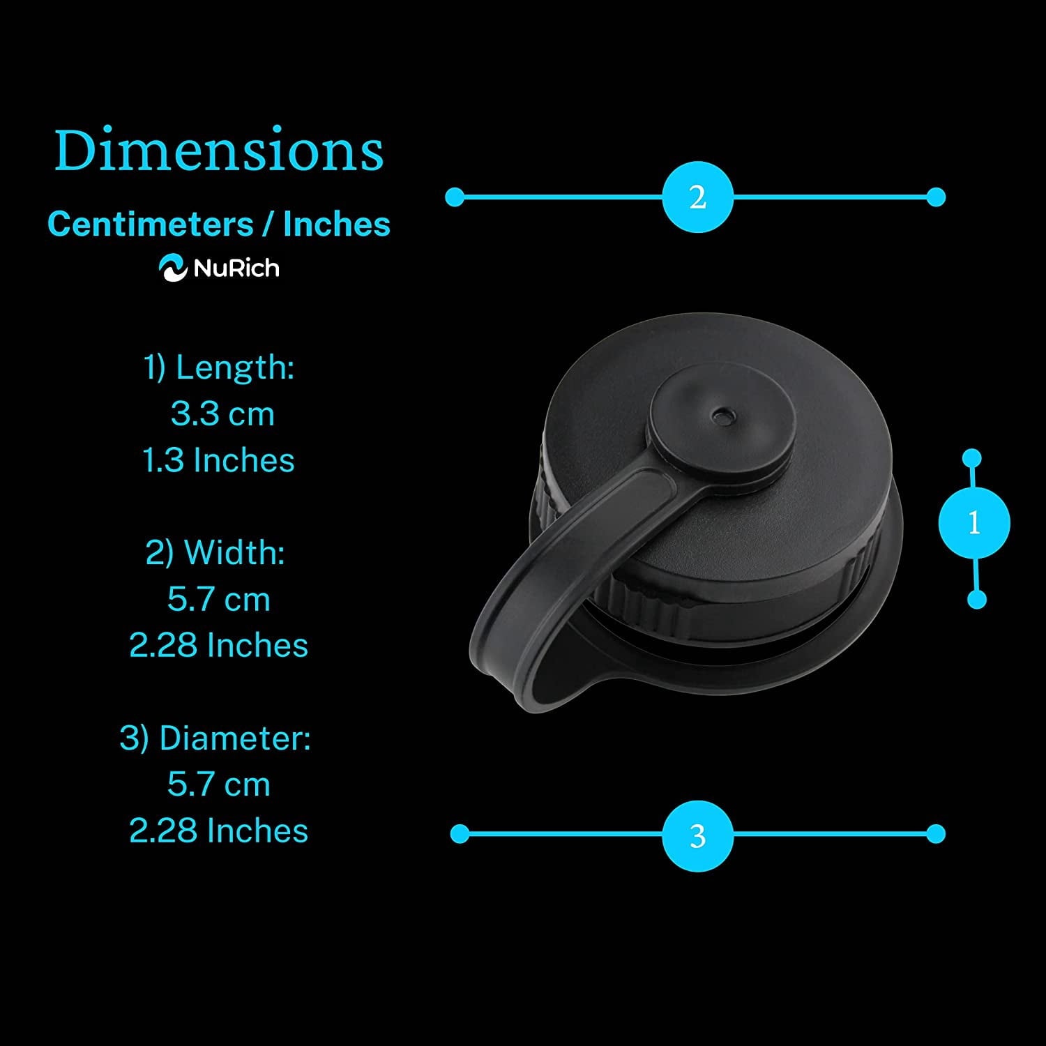 NuRich Loop Top Lid for Wide Mouth Hydro Flask, Nalgene &amp; Simple Water Bottles - V5Z5