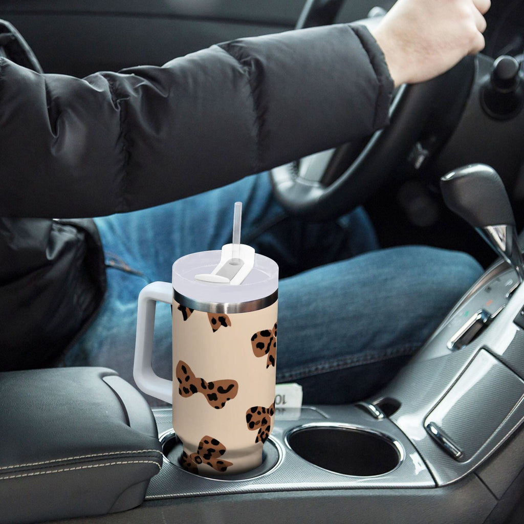 30 oz Insulated Stainless Steel Tumbler Double Wall Stainless Steel Tumbler with 2-Way Drinking Cute Brown Bow - C1BJ