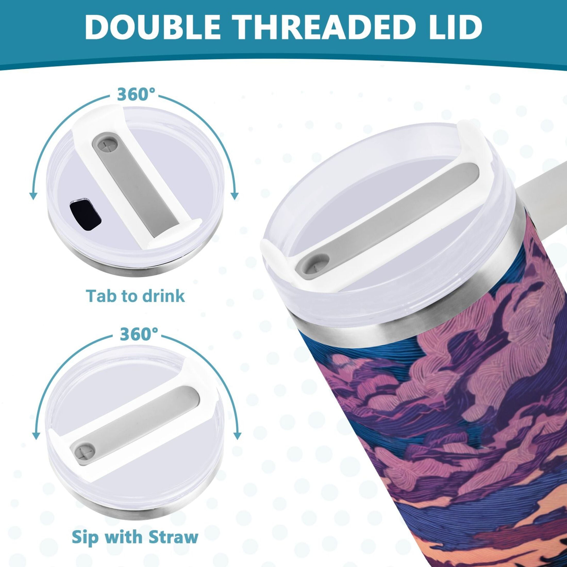 40 oz Insulated Stainless Steel Tumbler Double Wall Stainless Steel Tumbler with 2-Way Drinking Wild Horses Running - 37CD