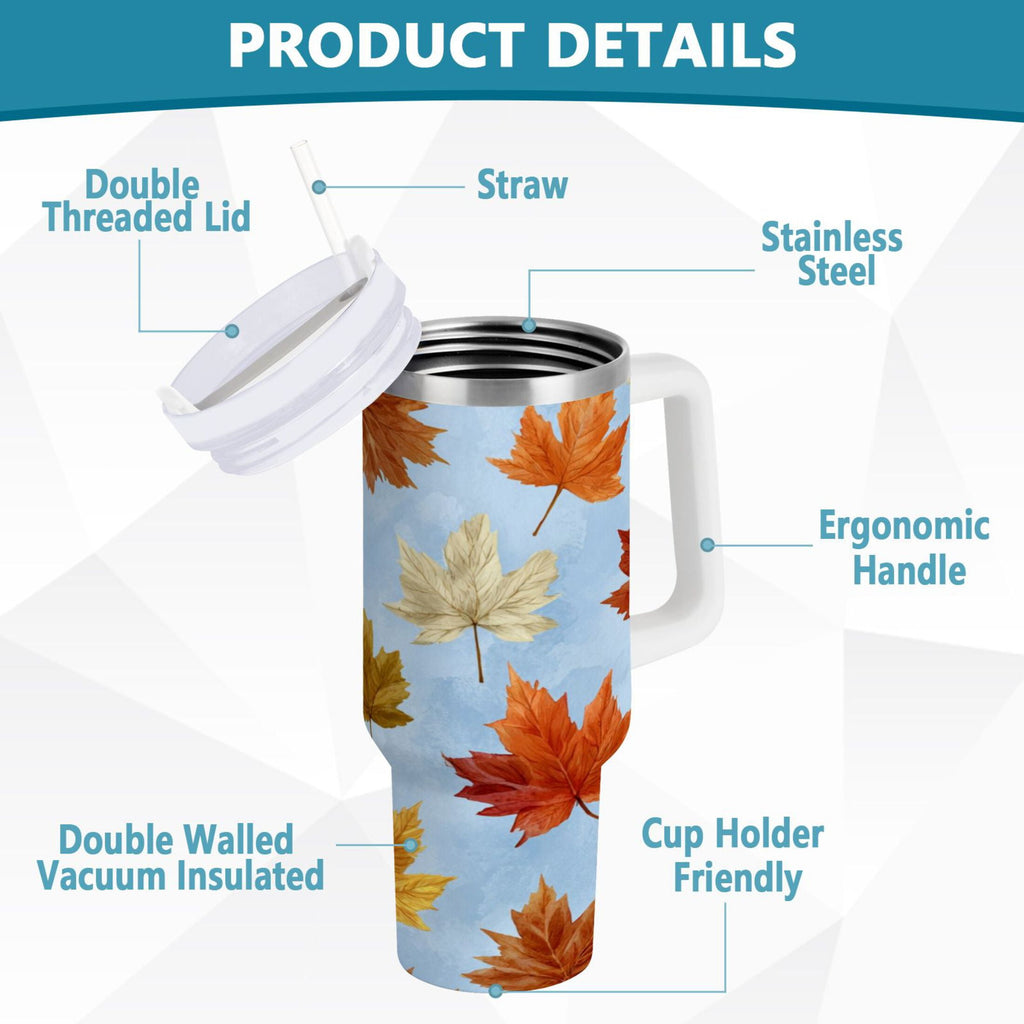 30 oz Insulated Stainless Steel Tumbler Double Wall Stainless Steel Tumbler with 2-Way Drinking Autumn Maple Leaves - T6RN