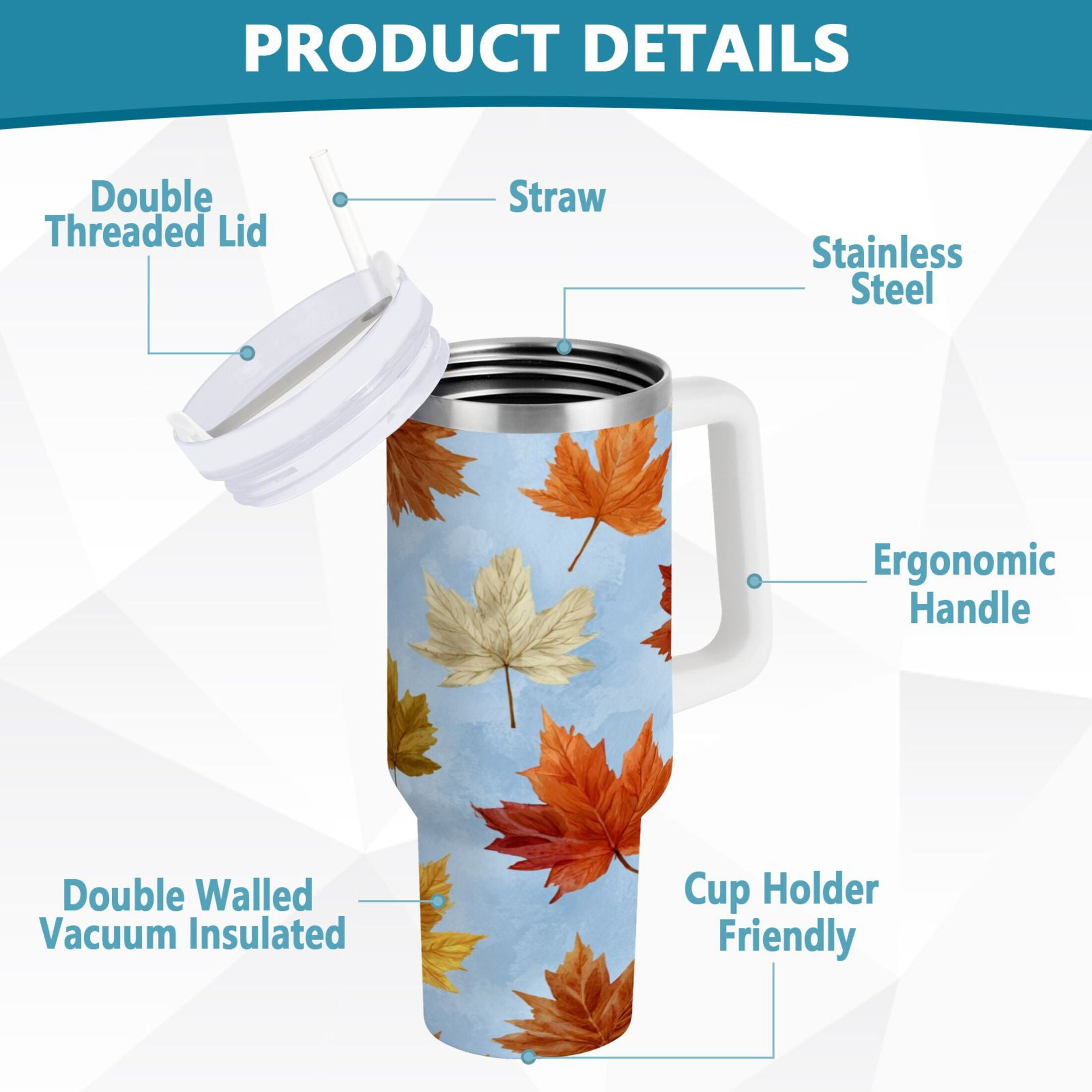 30 oz Insulated Stainless Steel Tumbler Double Wall Stainless Steel Tumbler with 2-Way Drinking Autumn Maple Leaves - T6RN