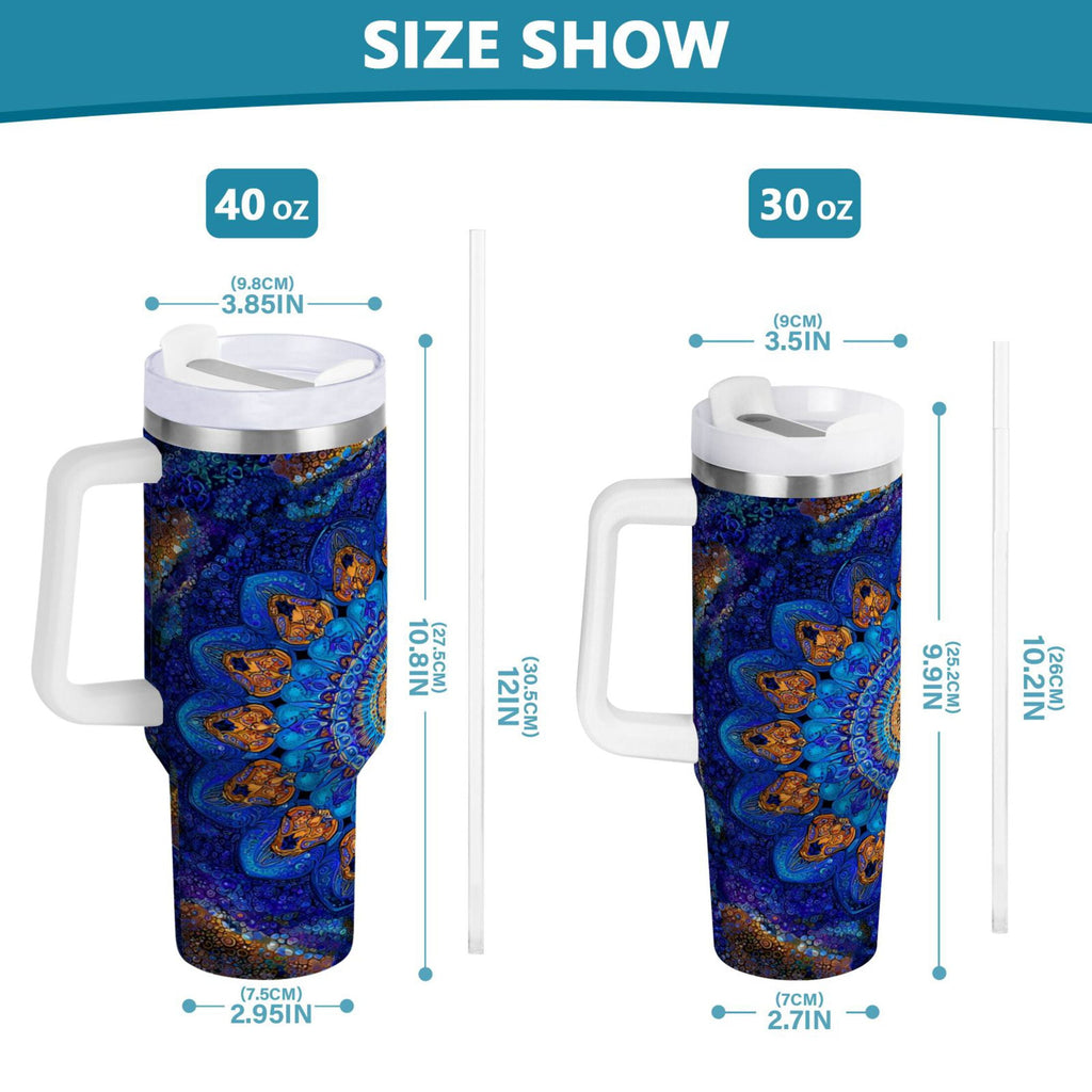 30 oz Insulated Stainless Steel Tumbler Double Wall Stainless Steel Tumbler with 2-Way Drinking Blue Kaleidoscopic Pattern - OO94