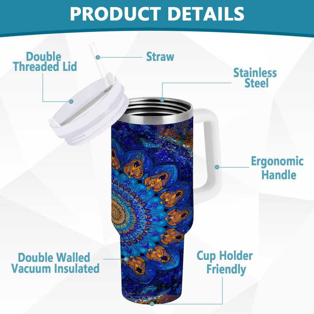 30 oz Insulated Stainless Steel Tumbler Double Wall Stainless Steel Tumbler with 2-Way Drinking Blue Kaleidoscopic Pattern - OO94