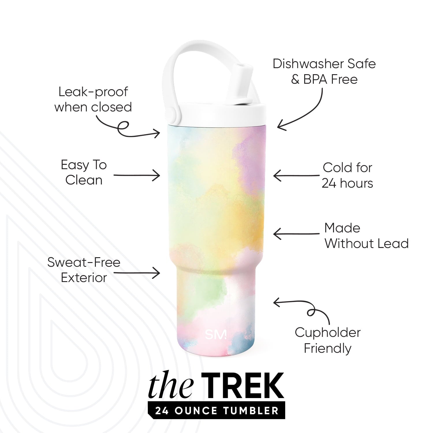 Simple Modern 24 fl oz Insulated Stainless Steel Trek Pivot Tumbler with Straw Lid and Top Handle|Cotton Candy Tie Dye - 9EJ3