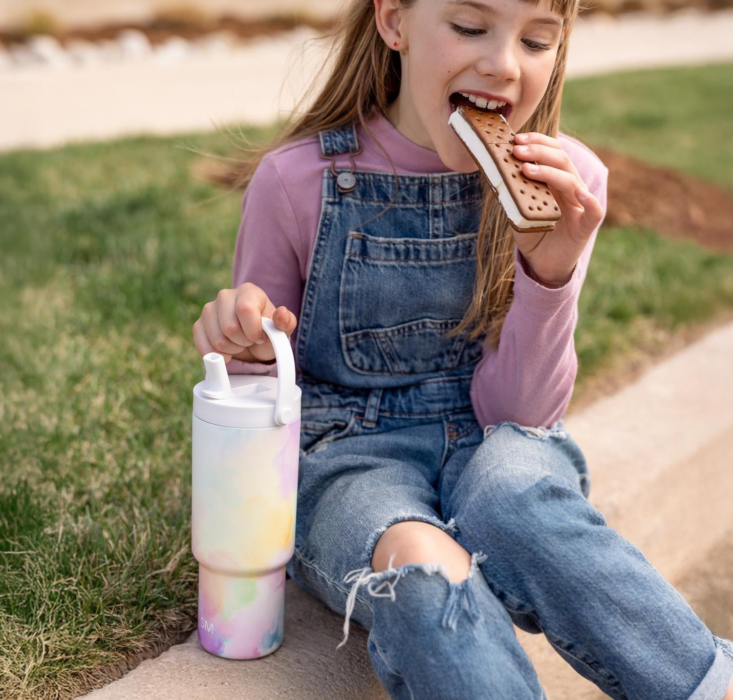 Simple Modern 24 fl oz Insulated Stainless Steel Trek Pivot Tumbler with Straw Lid and Top Handle|Cotton Candy Tie Dye - 9EJ3