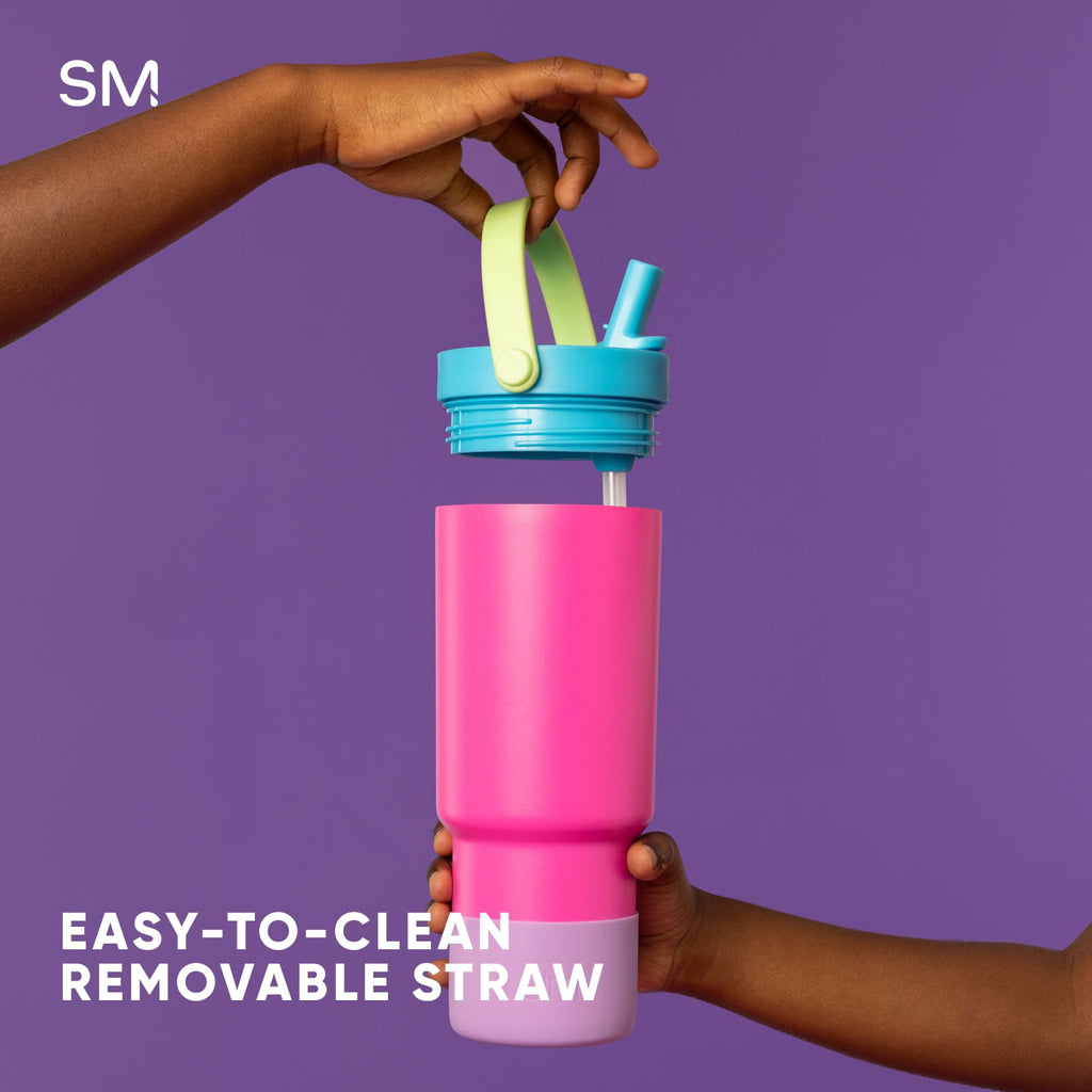 Simple Modern 24 fl oz Insulated Stainless Steel Trek Pivot Tumbler with Straw Lid and Top Handle|Cotton Candy Tie Dye - 9EJ3