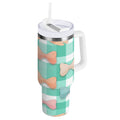 40 oz Insulated Stainless Steel Tumbler Double Wall Stainless Steel Tumbler with 2-Way Drinking Pastel Green and Peach Bows - PIDY