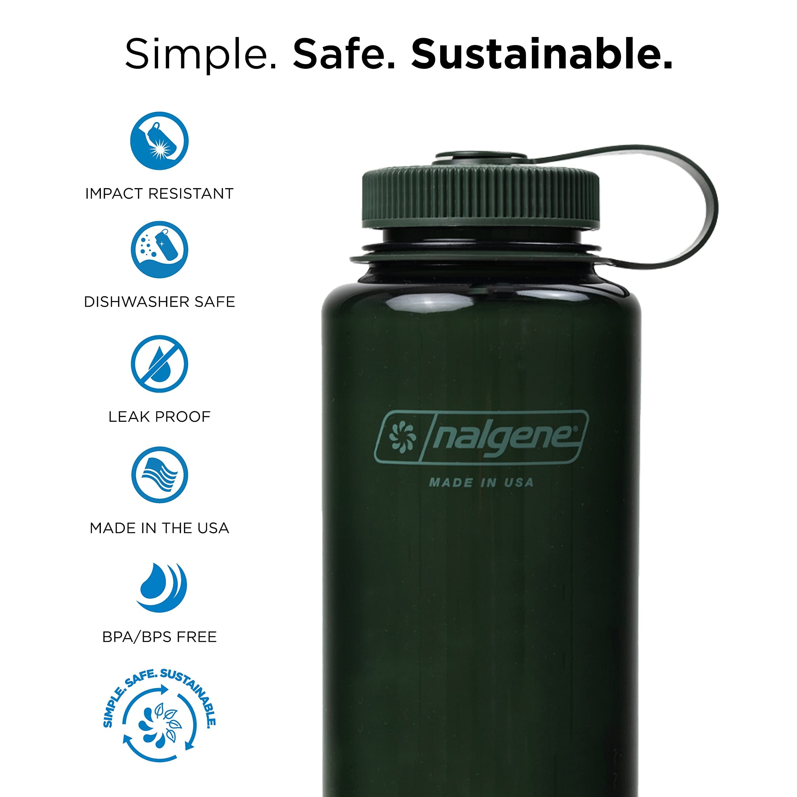 Nalgene Monochrome BPA-Free Recycled Reusable Water Bottle for Backpacking, Hiking, Gym - 32 oz Shatterproof Jade - BFSS