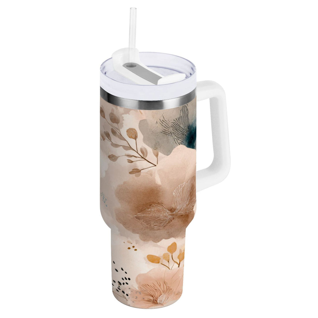 30 oz Insulated Stainless Steel Tumbler Double Wall Stainless Steel Tumbler with 2-Way Drinking Hazy Ethereal Flowers - T63P
