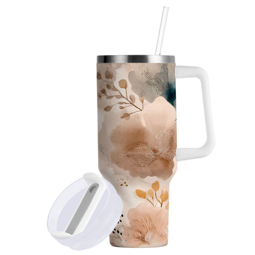 30 oz Insulated Stainless Steel Tumbler Double Wall Stainless Steel Tumbler with 2-Way Drinking Hazy Ethereal Flowers - T63P