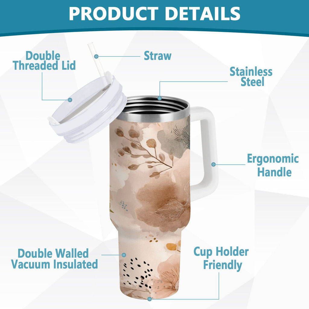 30 oz Insulated Stainless Steel Tumbler Double Wall Stainless Steel Tumbler with 2-Way Drinking Hazy Ethereal Flowers - T63P