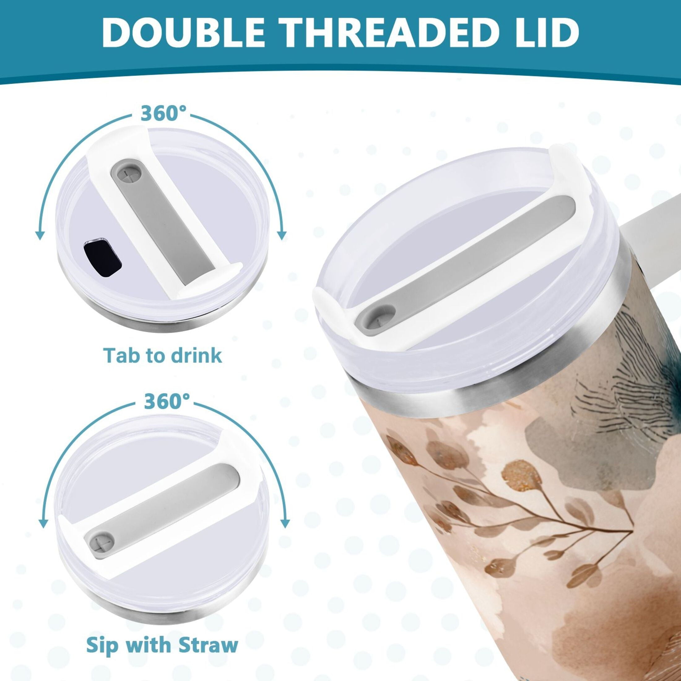 30 oz Insulated Stainless Steel Tumbler Double Wall Stainless Steel Tumbler with 2-Way Drinking Hazy Ethereal Flowers - T63P