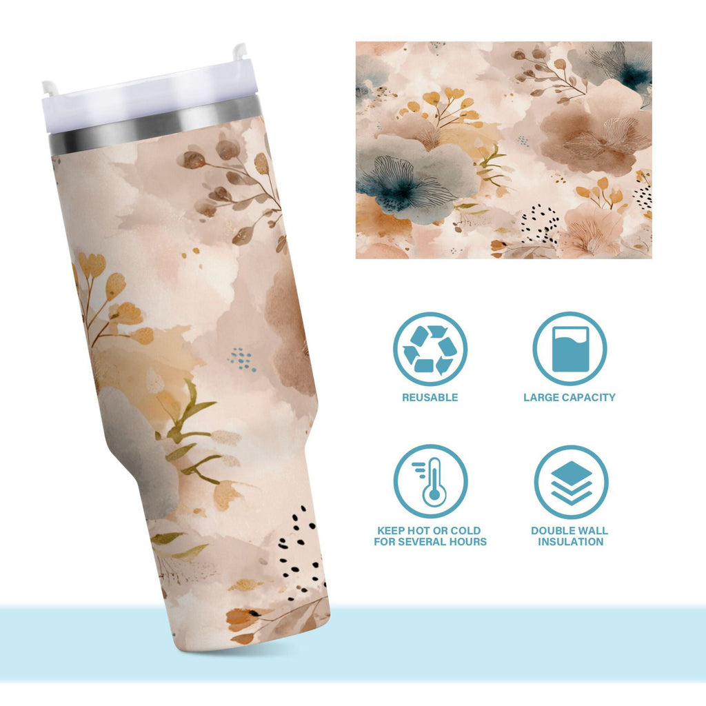 30 oz Insulated Stainless Steel Tumbler Double Wall Stainless Steel Tumbler with 2-Way Drinking Hazy Ethereal Flowers - T63P