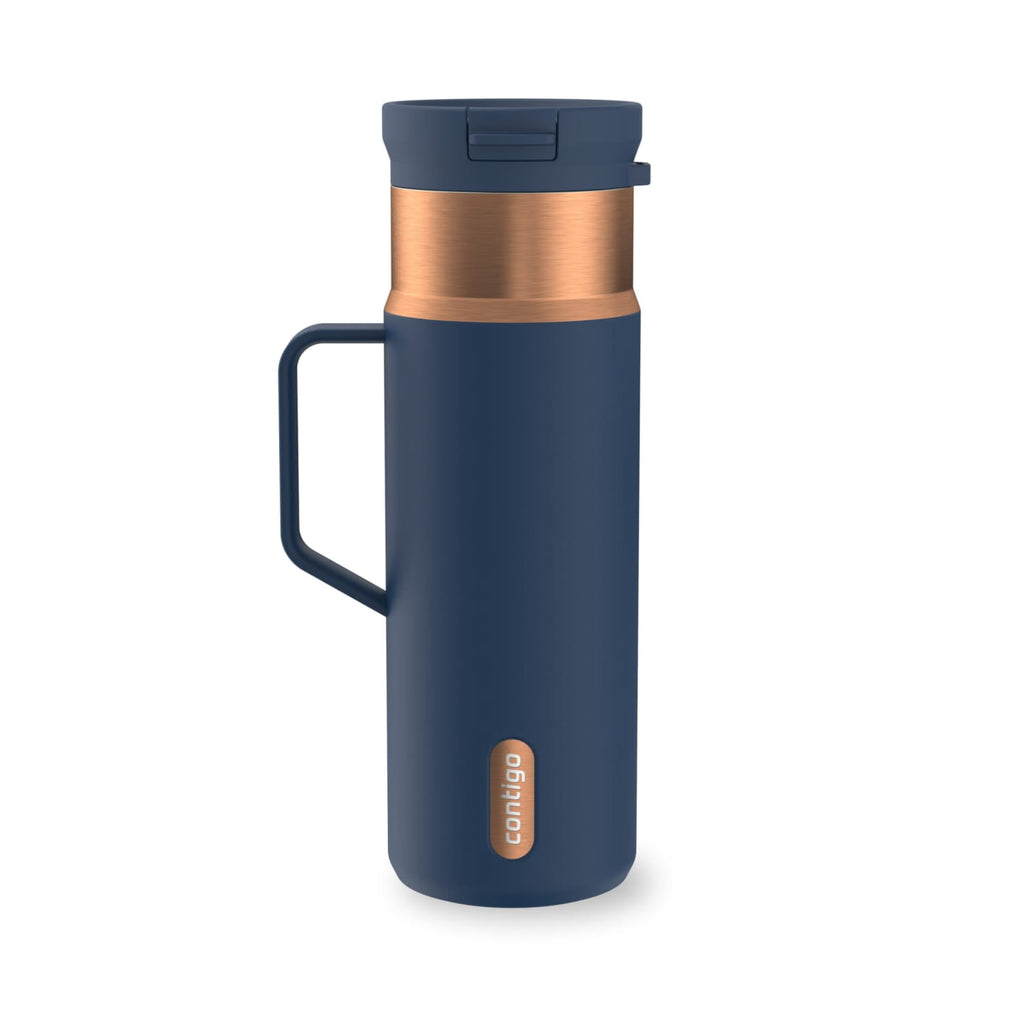 Contigo SnapSeal Leakproof Stainless Steel Reusable Water Bottle Tumbler with Side Handle, Dark Blue/Bronze, 20 oz - 784A