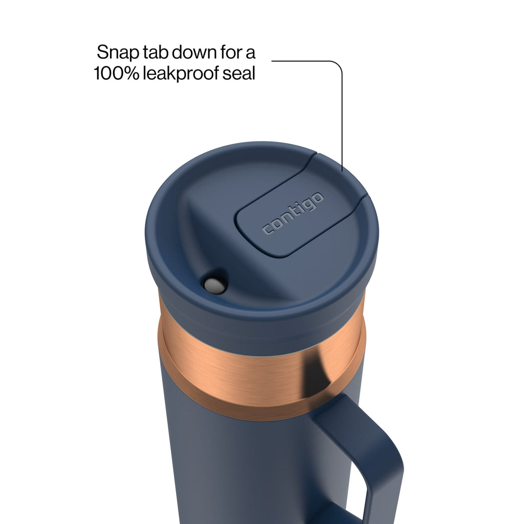 Contigo SnapSeal Leakproof Stainless Steel Reusable Water Bottle Tumbler with Side Handle, Dark Blue/Bronze, 20 oz - 784A