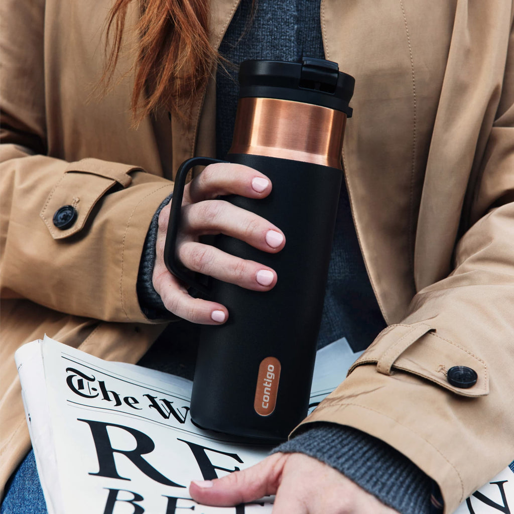 Contigo SnapSeal Leakproof Stainless Steel Reusable Water Bottle Tumbler with Side Handle, Dark Blue/Bronze, 20 oz - 784A