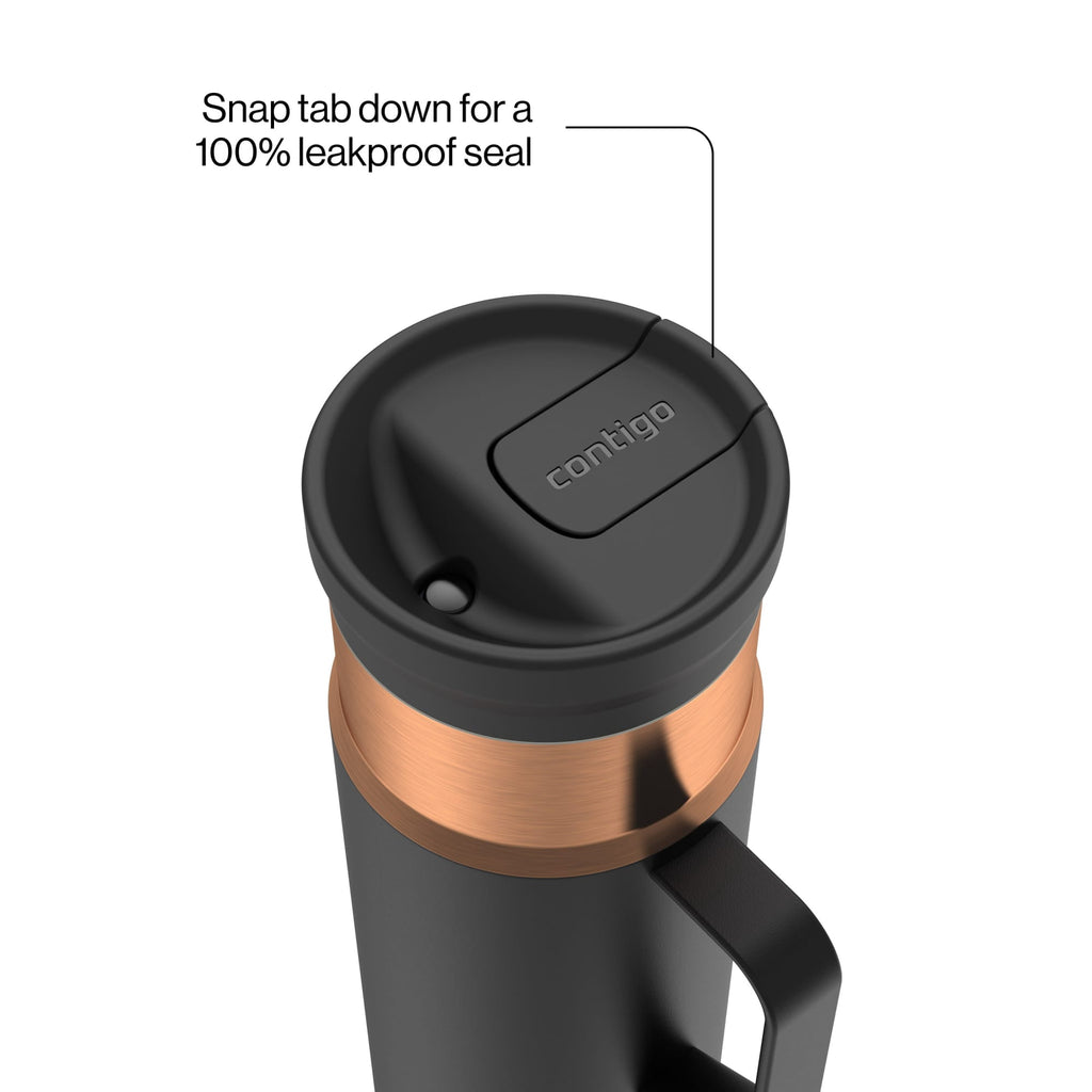 Contigo SnapSeal Leakproof Stainless Steel Reusable Water Bottle Tumbler with Side Handle, Dark Blue/Bronze, 20 oz - 784A