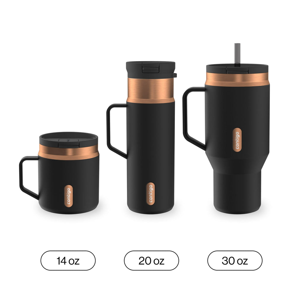 Contigo SnapSeal Leakproof Stainless Steel Reusable Water Bottle Tumbler with Side Handle, Dark Blue/Bronze, 20 oz - 784A