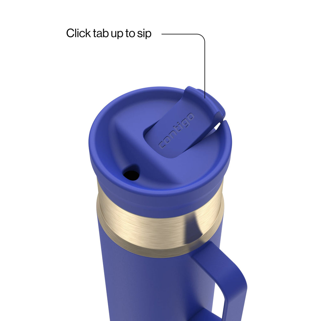 Contigo SnapSeal Leakproof Stainless Steel Reusable Water Bottle Tumbler with Side Handle, Dark Blue/Bronze, 20 oz - 784A