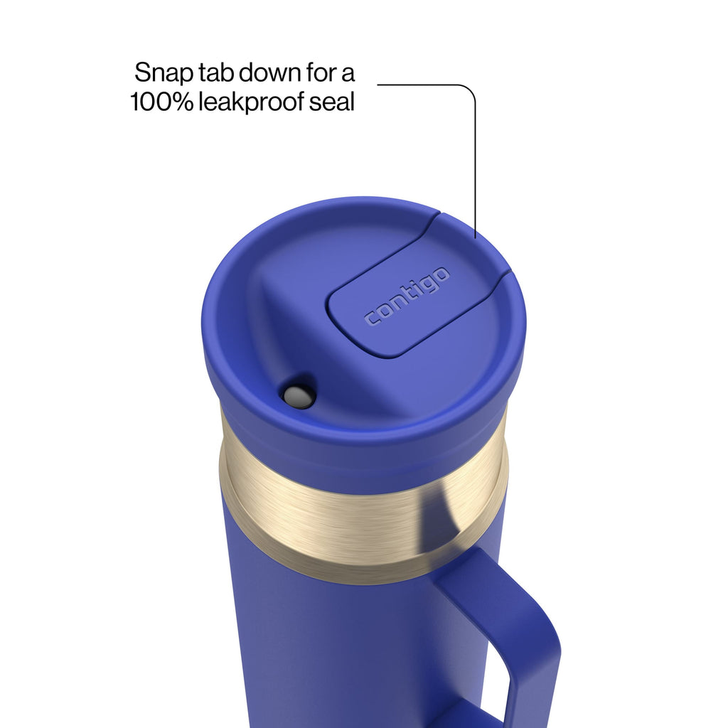 Contigo SnapSeal Leakproof Stainless Steel Reusable Water Bottle Tumbler with Side Handle, Dark Blue/Bronze, 20 oz - 784A
