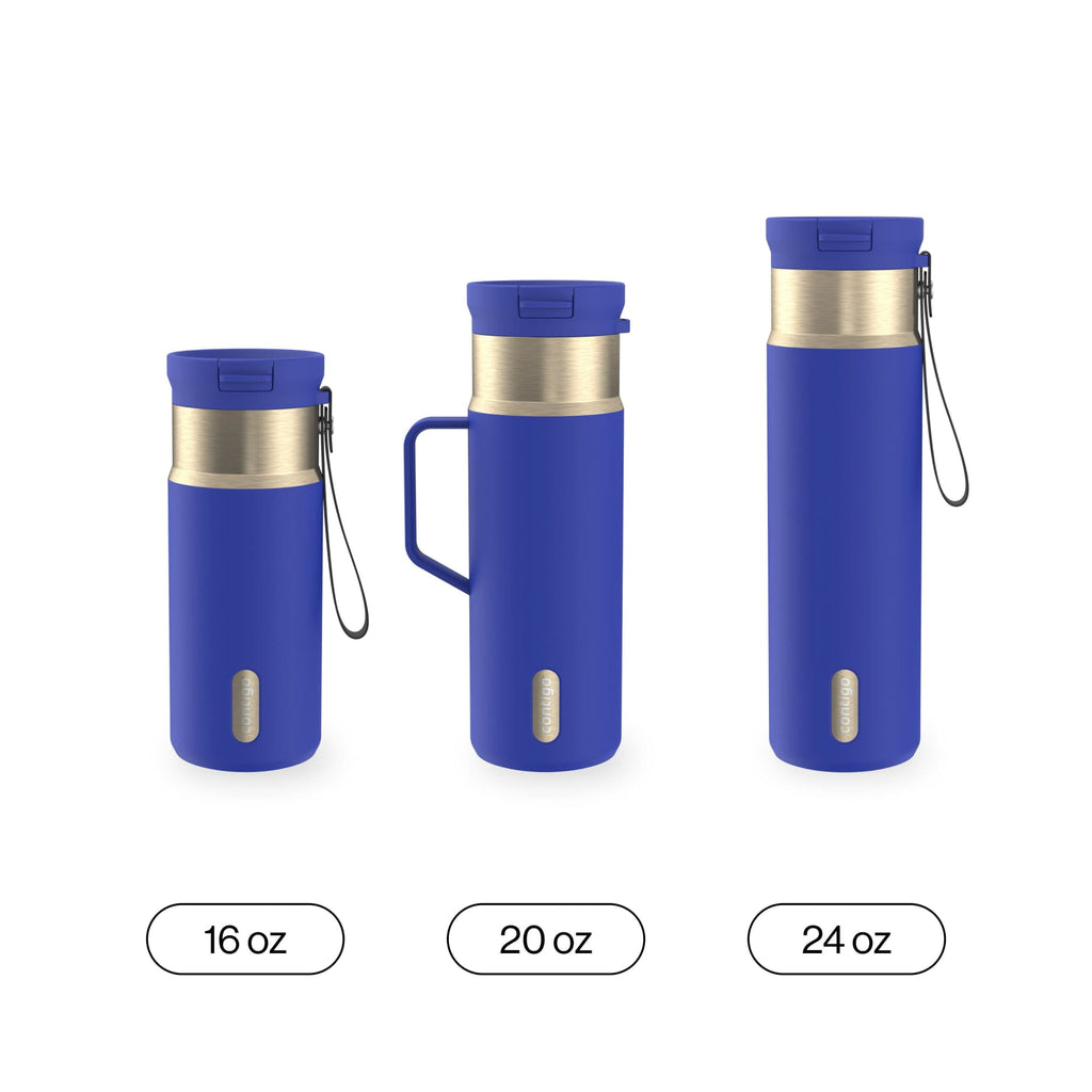 Contigo SnapSeal Leakproof Stainless Steel Reusable Water Bottle Tumbler with Side Handle, Dark Blue/Bronze, 20 oz - 784A