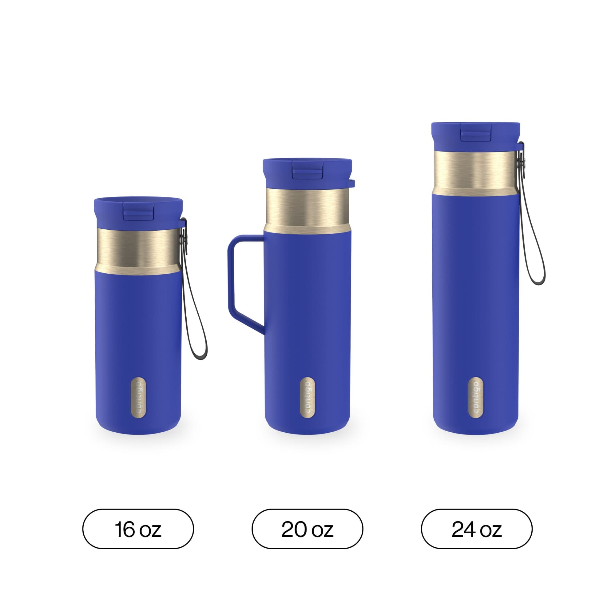 Contigo SnapSeal Leakproof Stainless Steel Reusable Water Bottle Tumbler with Side Handle, Dark Blue/Bronze, 20 oz - 784A