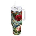 40 oz Insulated Stainless Steel Tumbler Double Wall Stainless Steel Tumbler with 2-Way Drinking Floral Pattern with Roses - S02J