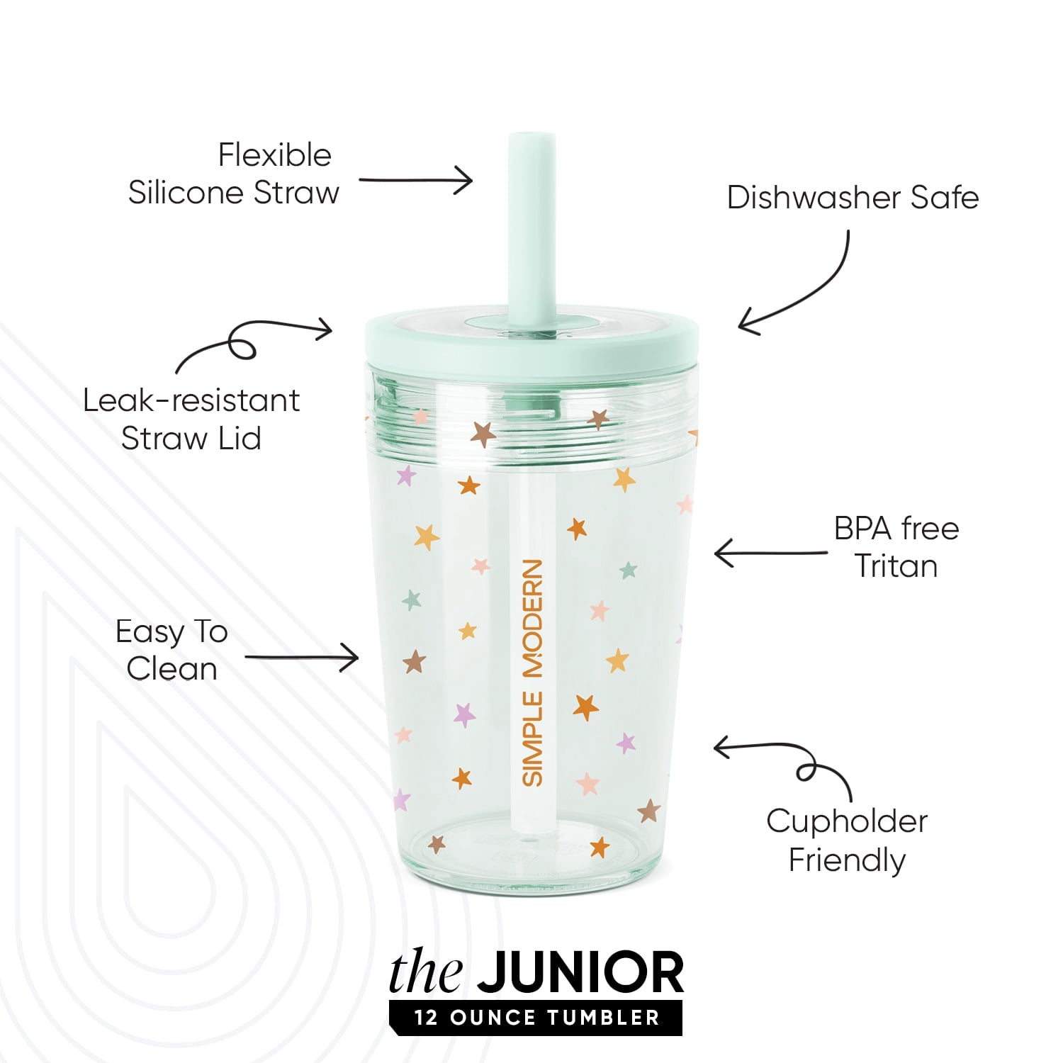 Simple Modern 12 fl oz Tritan Plastic Junior Tumbler with Silicone Straw Lid for Toddlers | Stars - MG2F