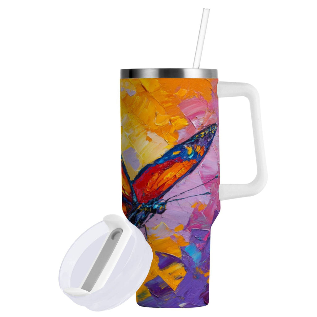 30 oz Insulated Stainless Steel Tumbler Double Wall Stainless Steel Tumbler with 2-Way Drinking Colorful Butterfly Flying - YQOT