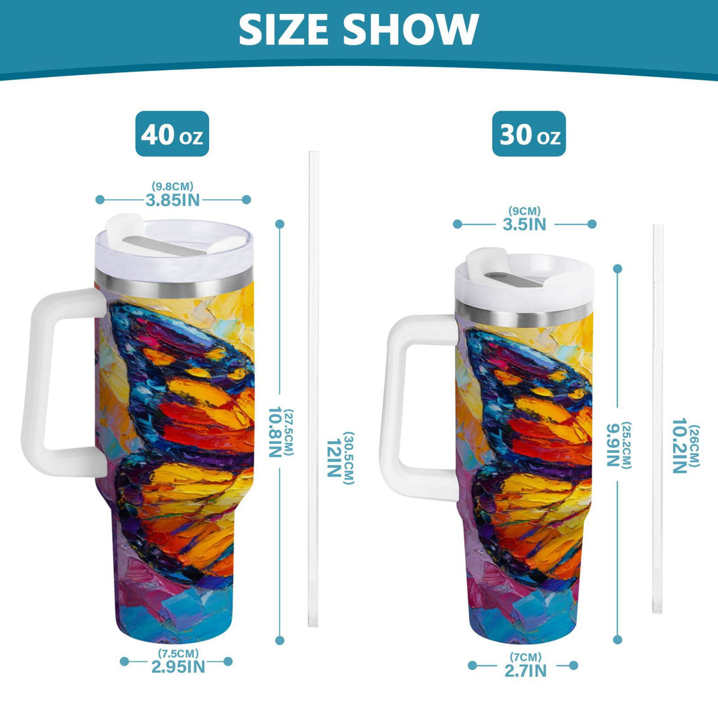 30 oz Insulated Stainless Steel Tumbler Double Wall Stainless Steel Tumbler with 2-Way Drinking Colorful Butterfly Flying - YQOT