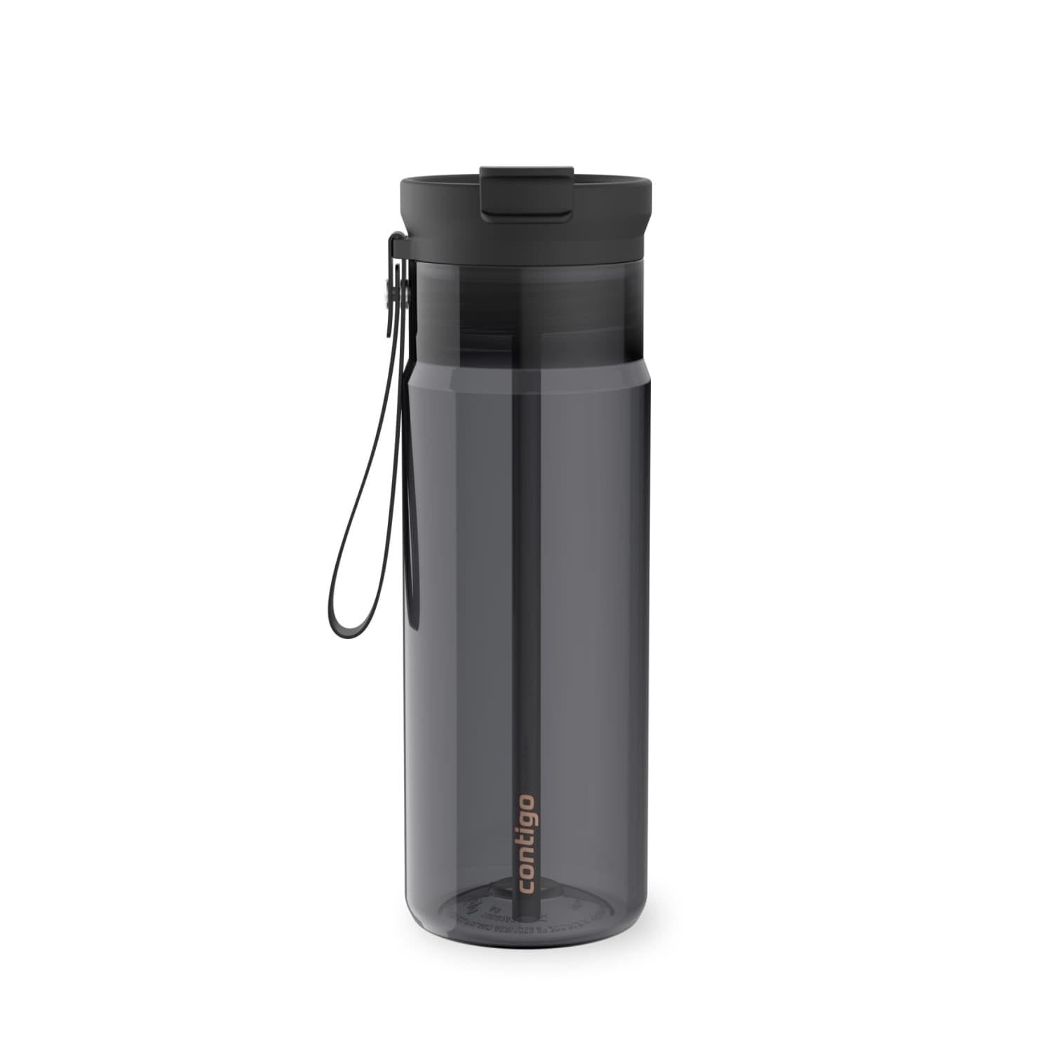 Contigo DualSip Leakproof Plastic Reusable Water Bottle with Carrying Strap, Black/Clear, 24 oz - L3VP