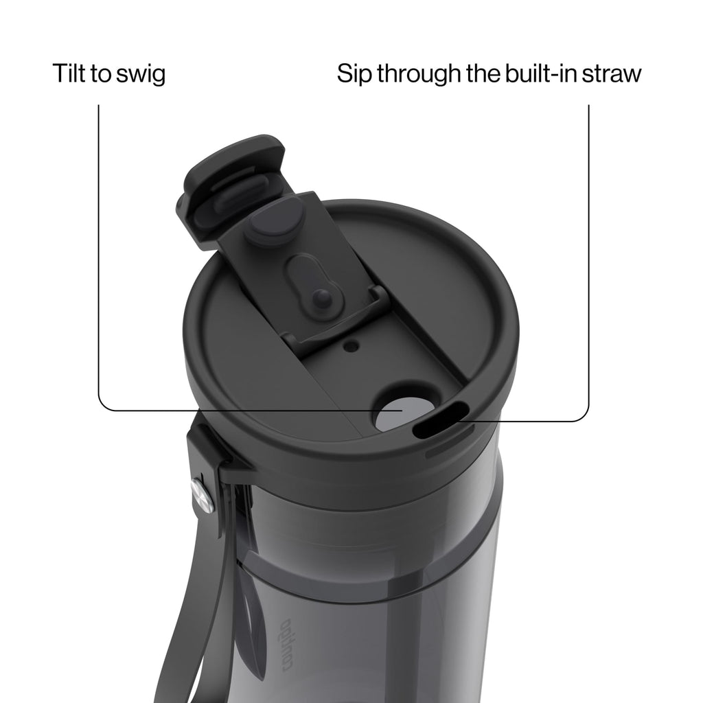 Contigo DualSip Leakproof Plastic Reusable Water Bottle with Carrying Strap, Black/Clear, 24 oz - L3VP