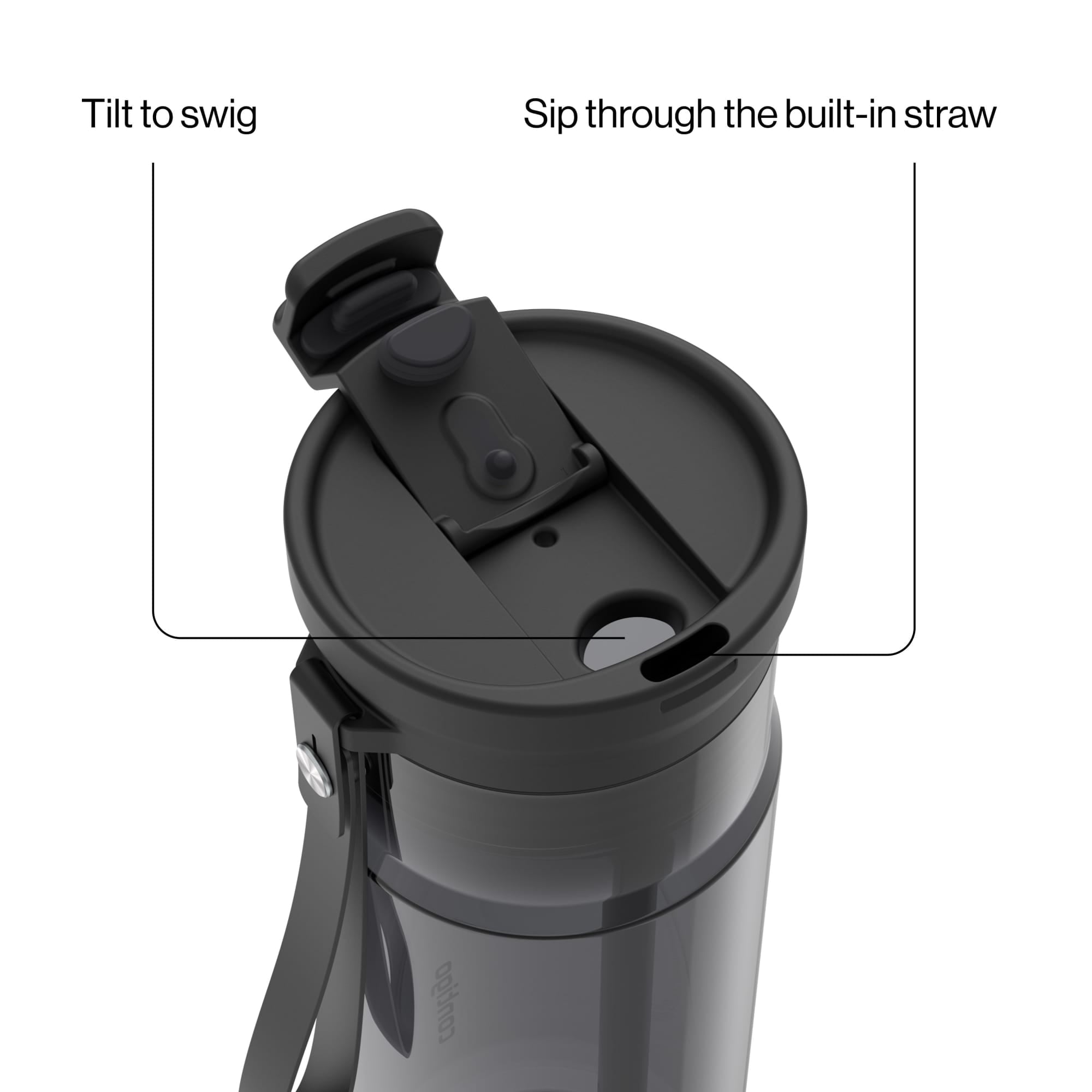 Contigo DualSip Leakproof Plastic Reusable Water Bottle with Carrying Strap, Black/Clear, 24 oz - L3VP