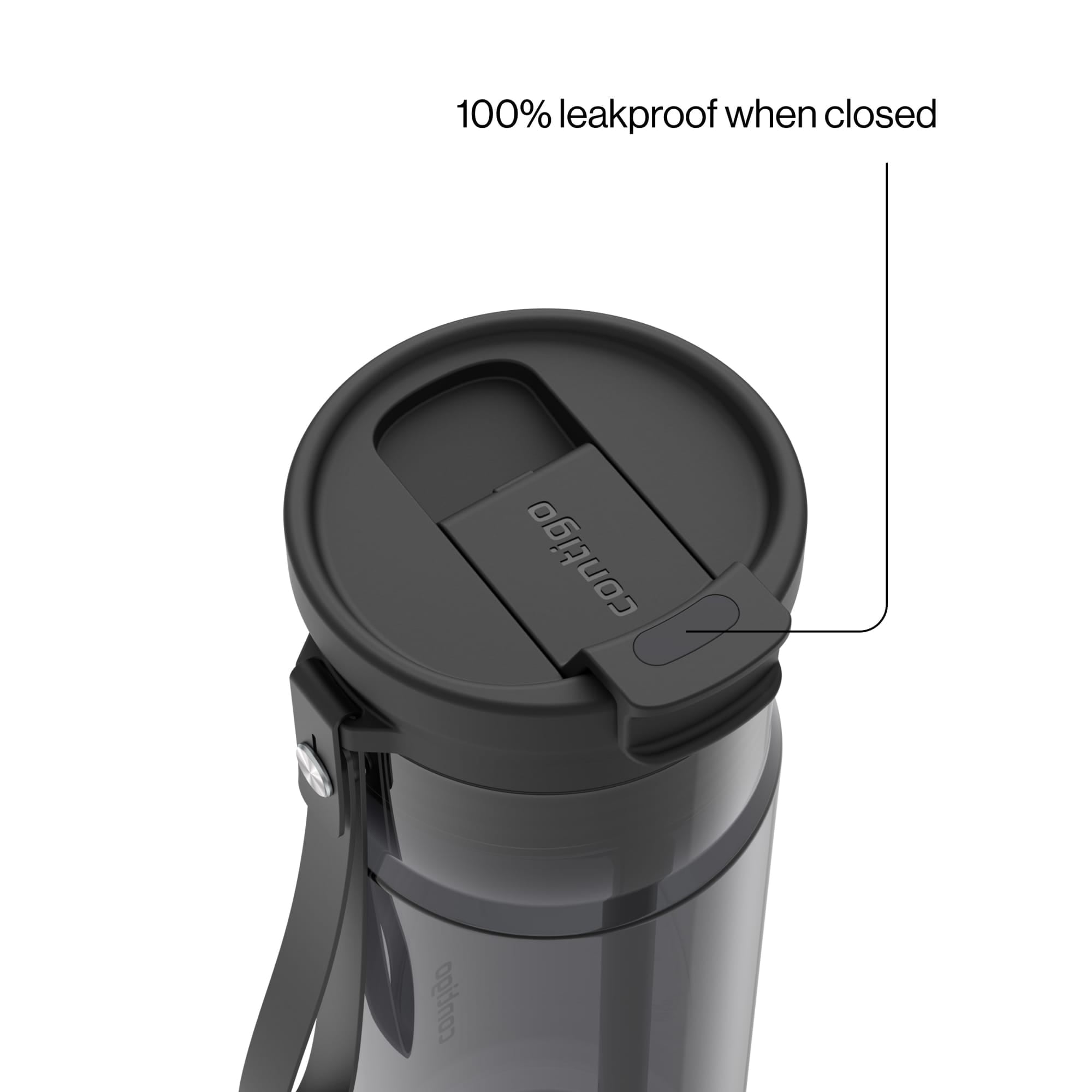 Contigo DualSip Leakproof Plastic Reusable Water Bottle with Carrying Strap, Black/Clear, 24 oz - L3VP
