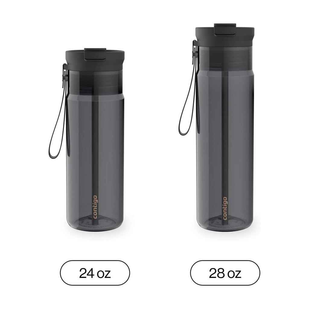 Contigo DualSip Leakproof Plastic Reusable Water Bottle with Carrying Strap, Black/Clear, 24 oz - L3VP