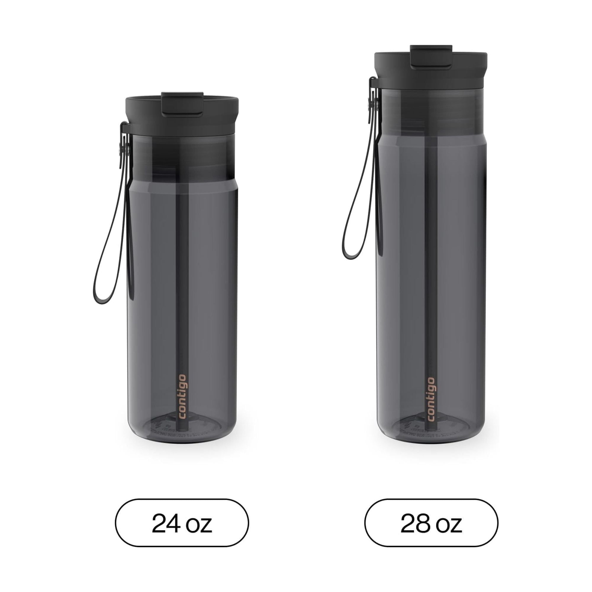 Contigo DualSip Leakproof Plastic Reusable Water Bottle with Carrying Strap, Black/Clear, 24 oz - L3VP