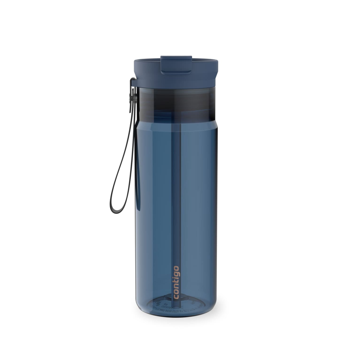Contigo DualSip Leakproof Plastic Reusable Water Bottle with Carrying Strap, Black/Clear, 24 oz - L3VP