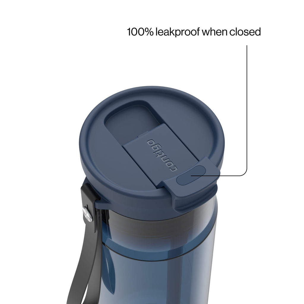Contigo DualSip Leakproof Plastic Reusable Water Bottle with Carrying Strap, Black/Clear, 24 oz - L3VP