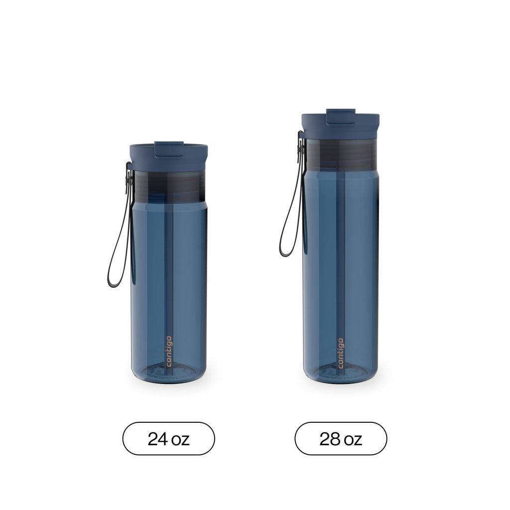 Contigo DualSip Leakproof Plastic Reusable Water Bottle with Carrying Strap, Black/Clear, 24 oz - L3VP