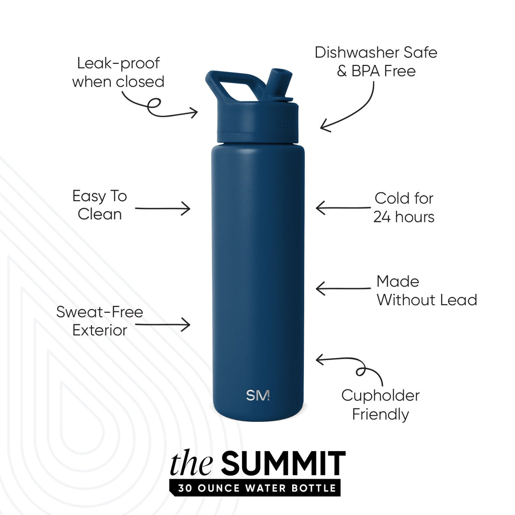 Simple Modern 30 fl oz Insulated Stainless Steel Summit Wide Mouth Water Bottle with Straw Lid | Slumberland - UPW6