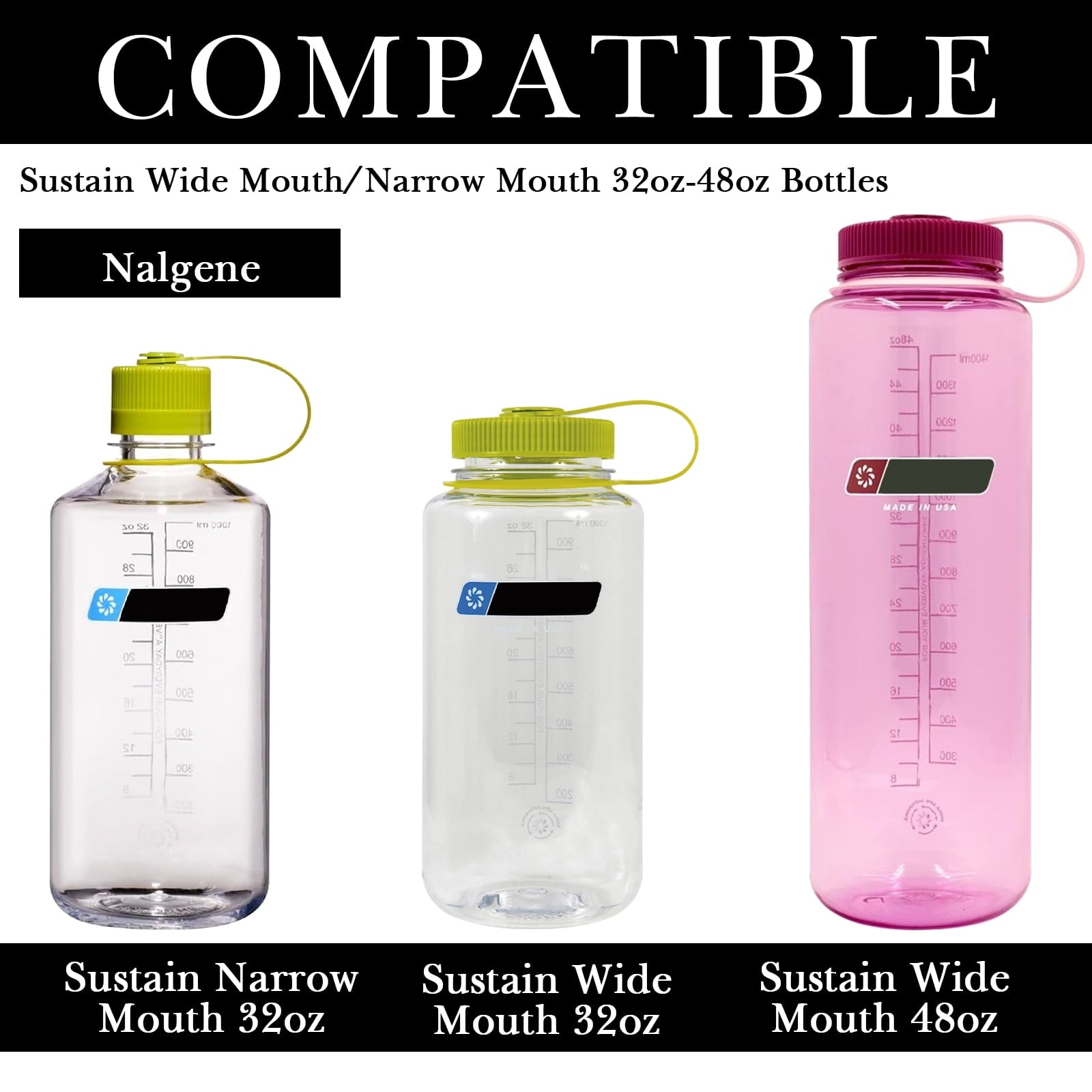 Linkidea 2 Pack Water Bottle Boot Compatible with Nalgene Sustain Wide Mouth 32oz/48oz, Narrow Mouth 32oz, Silicone Anti-Slip Bottle Bottom Bumper Protector (Clear White) - ZUC0