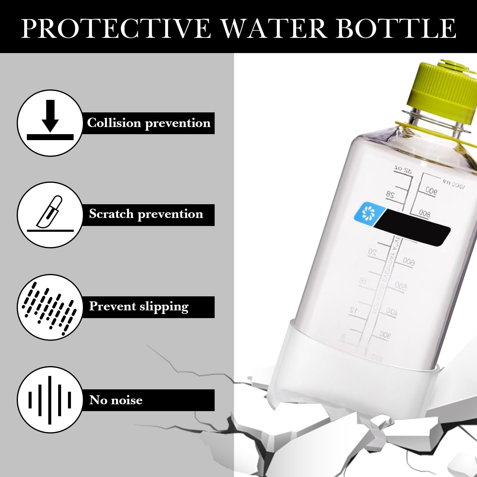 Linkidea 2 Pack Water Bottle Boot Compatible with Nalgene Sustain Wide Mouth 32oz/48oz, Narrow Mouth 32oz, Silicone Anti-Slip Bottle Bottom Bumper Protector (Clear White) - ZUC0
