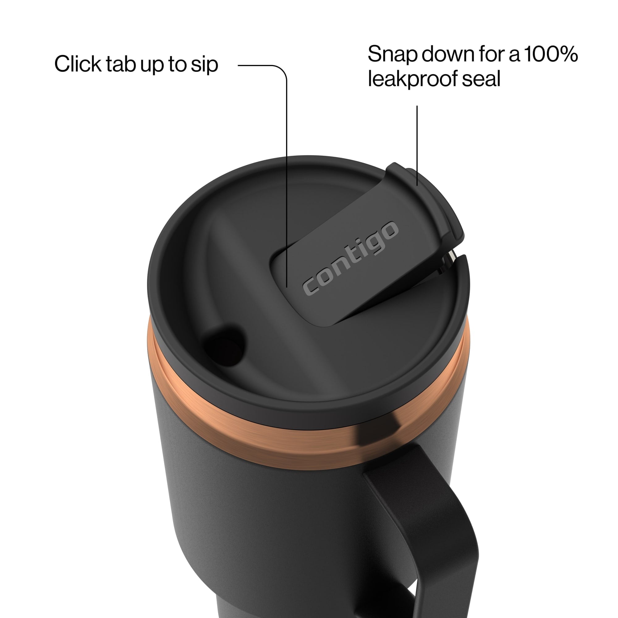 Contigo SnapSeal Leakproof Stainless Steel Reusable Water Bottle Tumbler with Side Handle, Black/Bronze, 30 oz - UKGK