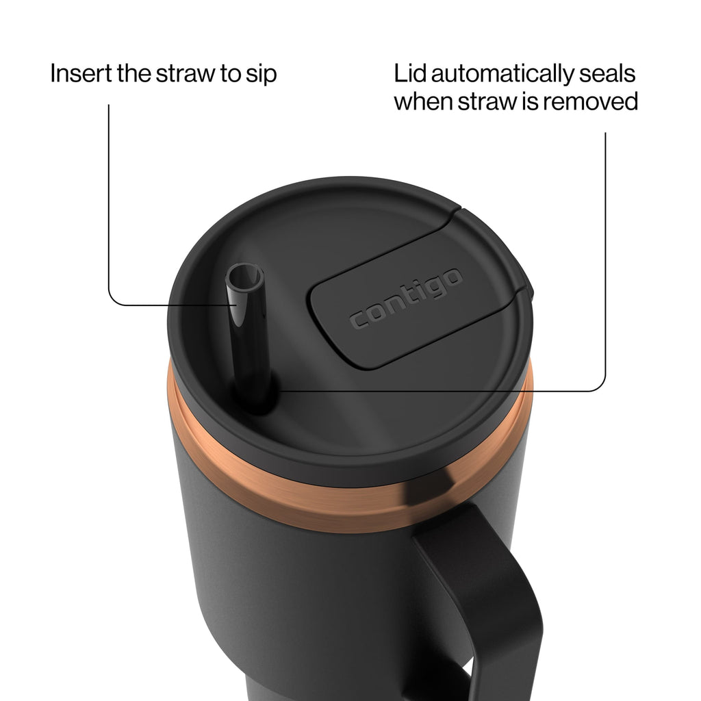 Contigo SnapSeal Leakproof Stainless Steel Reusable Water Bottle Tumbler with Side Handle, Black/Bronze, 30 oz - UKGK