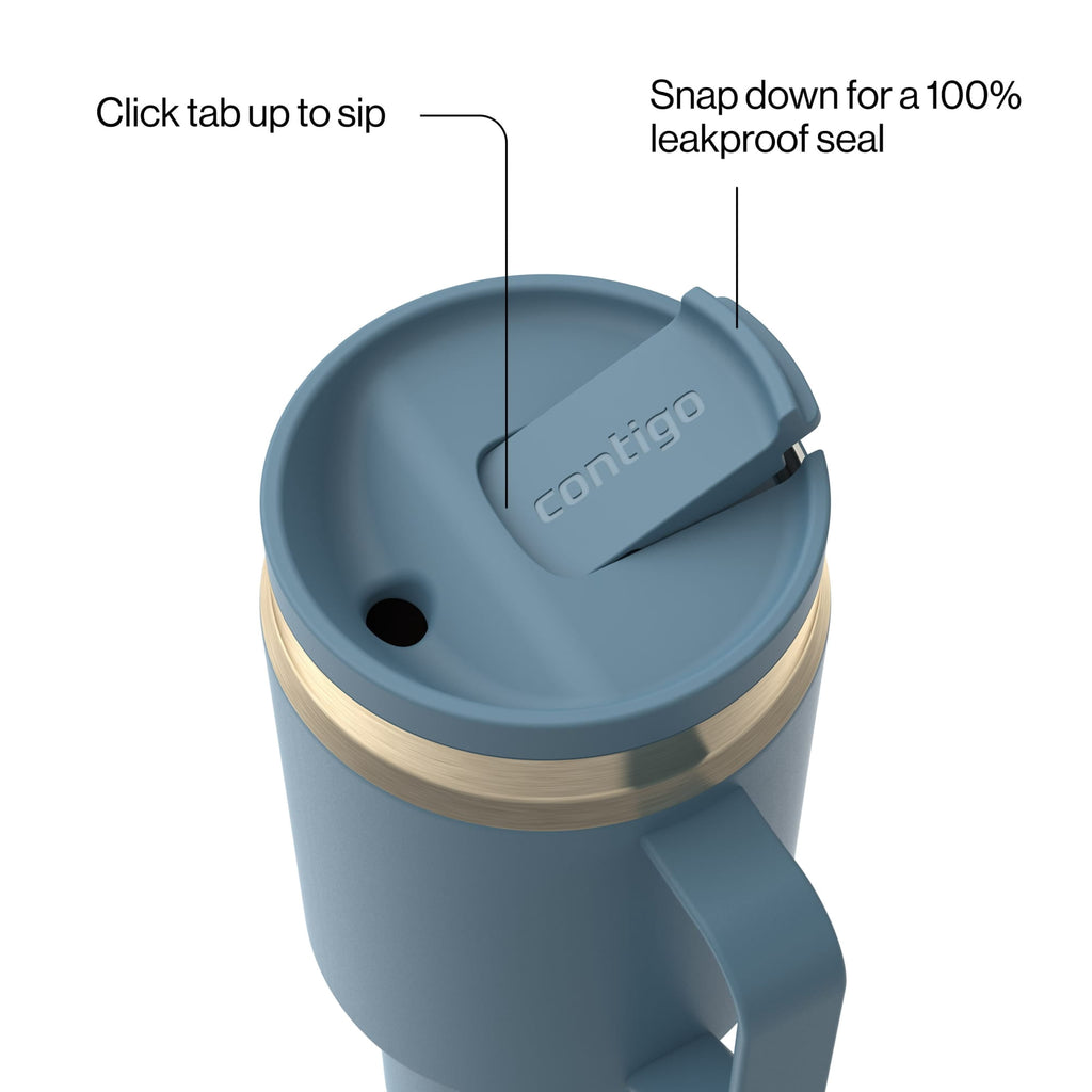 Contigo SnapSeal Leakproof Stainless Steel Reusable Water Bottle Tumbler with Side Handle, Black/Bronze, 30 oz - UKGK