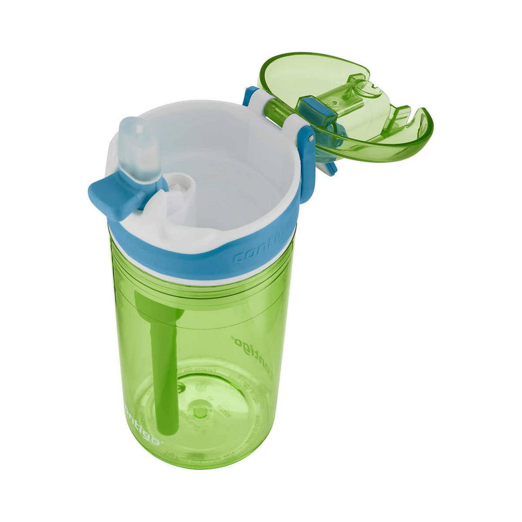 Contigo Kids 2-in-1 Snack Hero Tumbler Featuring 4oz Snack Holder Stacked on Top of 13oz Water Bottle - BPA Free, Durable Tritan w/Flexible Carry Handle &amp; Spill-Proof Valve, Green &amp; Blue – 2 Pack - THH9