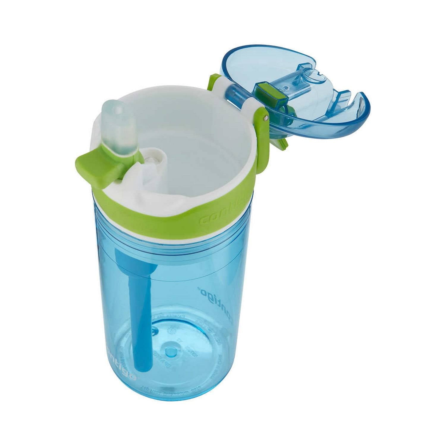 Contigo Kids 2-in-1 Snack Hero Tumbler Featuring 4oz Snack Holder Stacked on Top of 13oz Water Bottle - BPA Free, Durable Tritan w/Flexible Carry Handle &amp; Spill-Proof Valve, Green &amp; Blue – 2 Pack - THH9