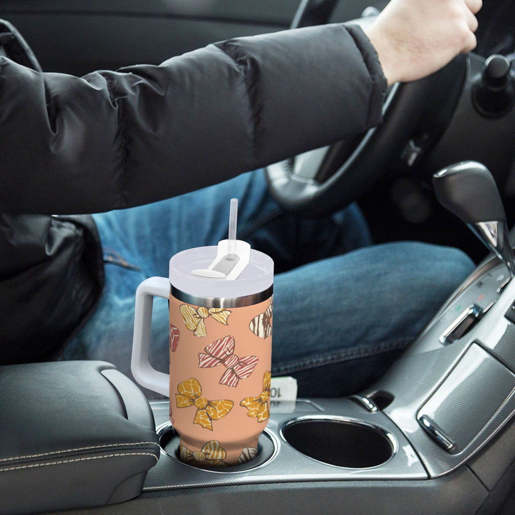 40 oz Insulated Stainless Steel Tumbler Double Wall Stainless Steel Tumbler with 2-Way Drinking Cute Animal Print Bows - BNHY