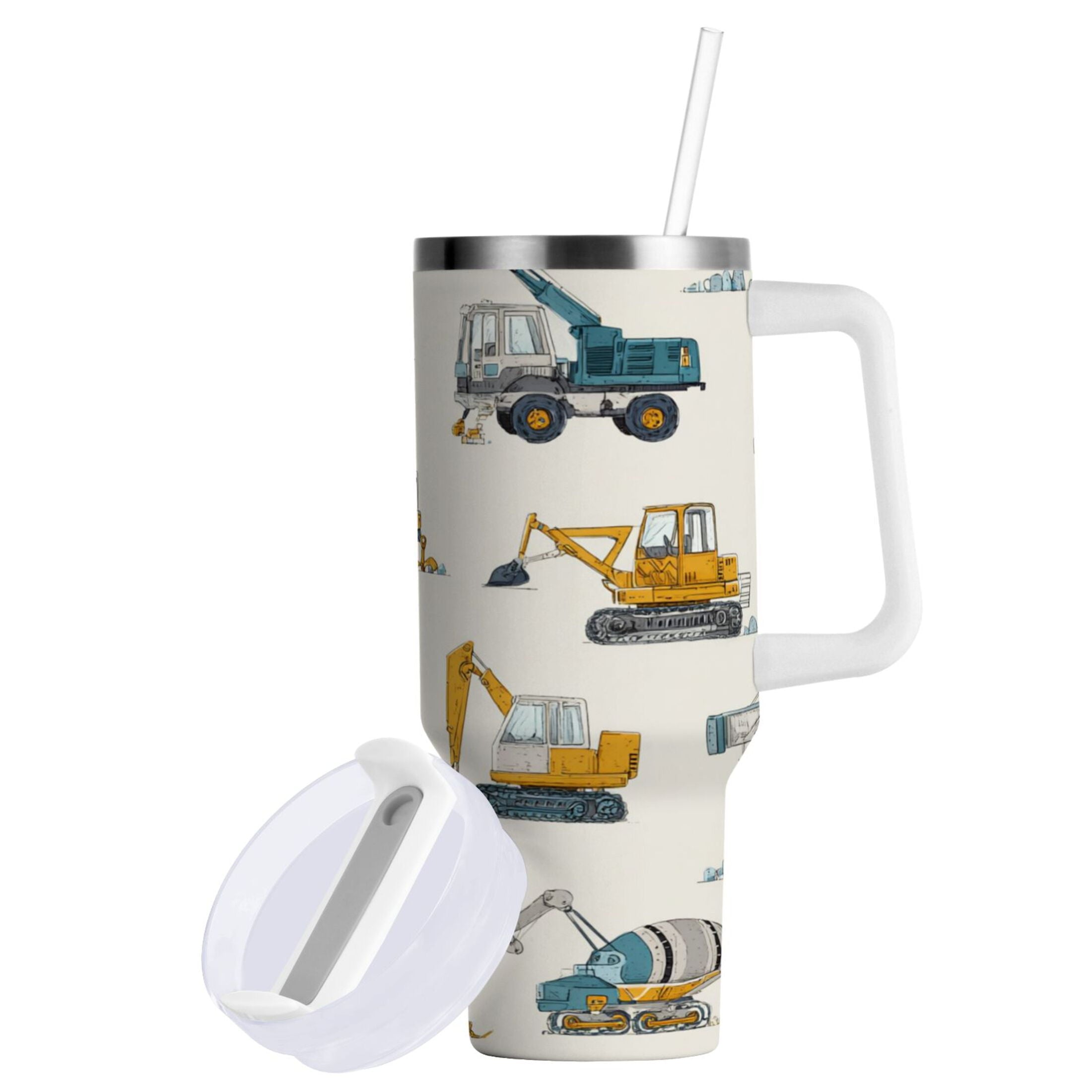 30 oz Insulated Stainless Steel Tumbler Double Wall Stainless Steel Tumbler with 2-Way Drinking Engineering Vehicle Pattern - 5GC0