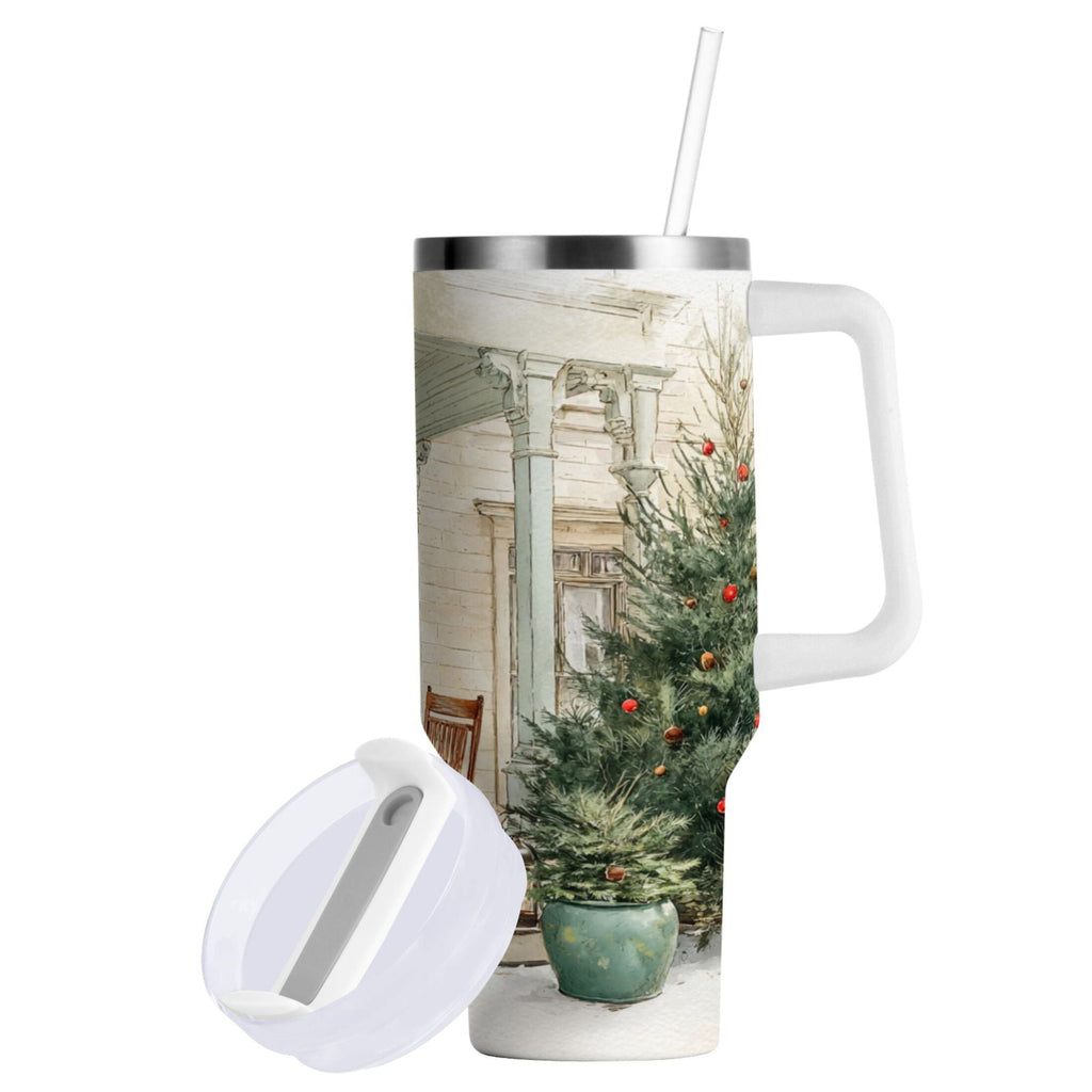 30 oz Insulated Stainless Steel Tumbler Double Wall Stainless Steel Tumbler with 2-Way Drinking Charming Christmas Doorway - 48TR